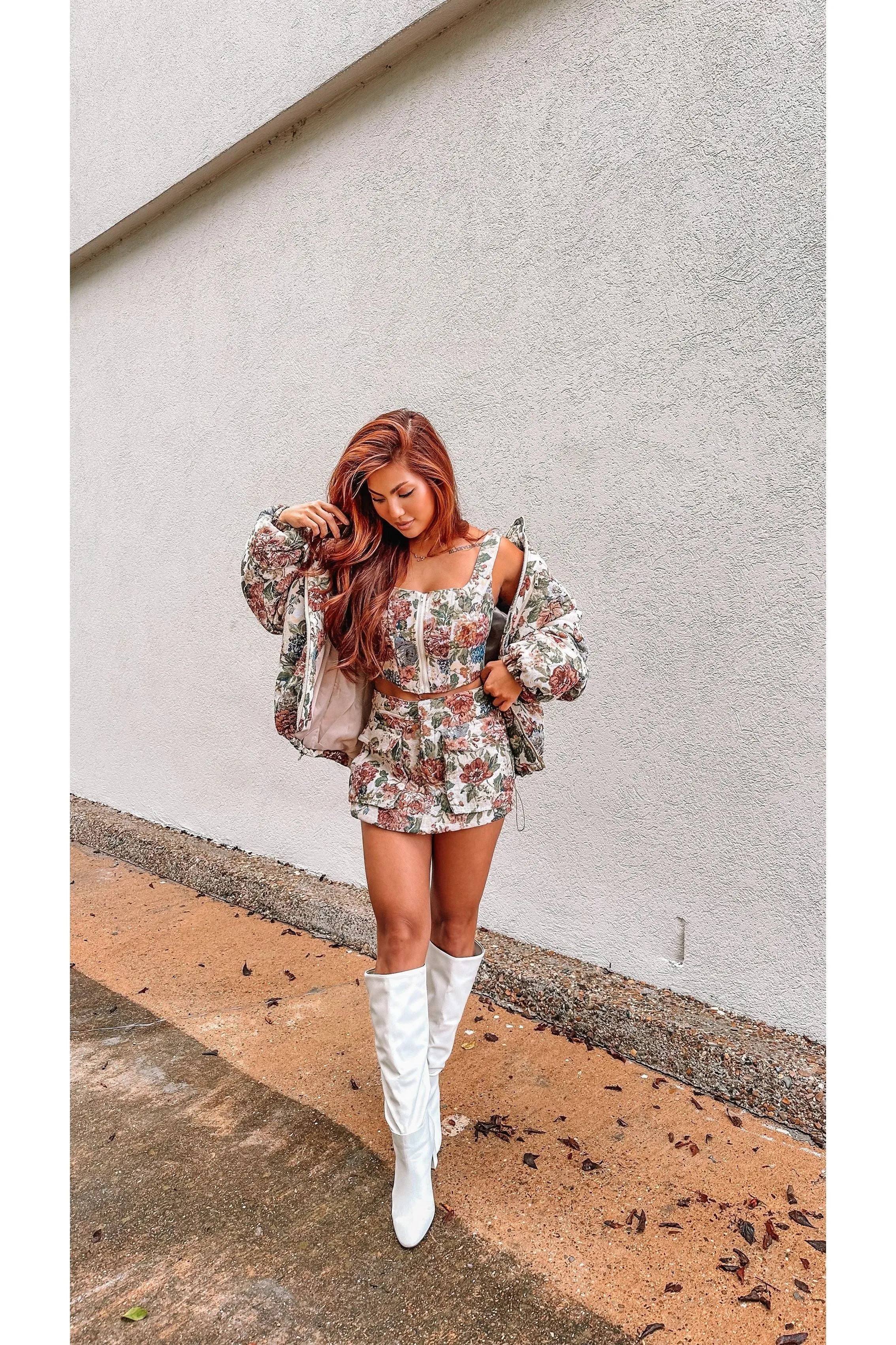 Sofia Jacquard Floral Puffer Jacket
