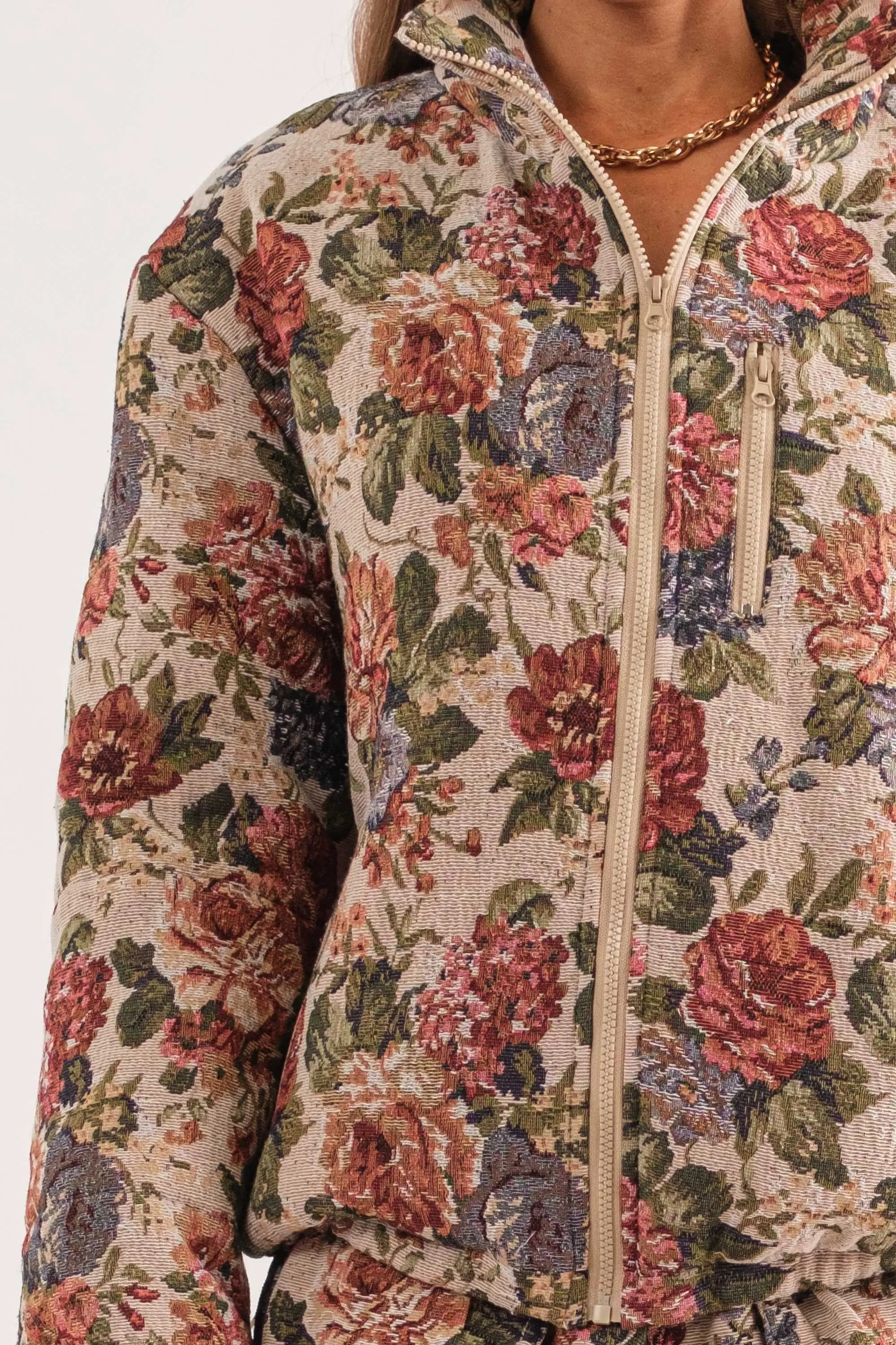 Sofia Jacquard Floral Puffer Jacket