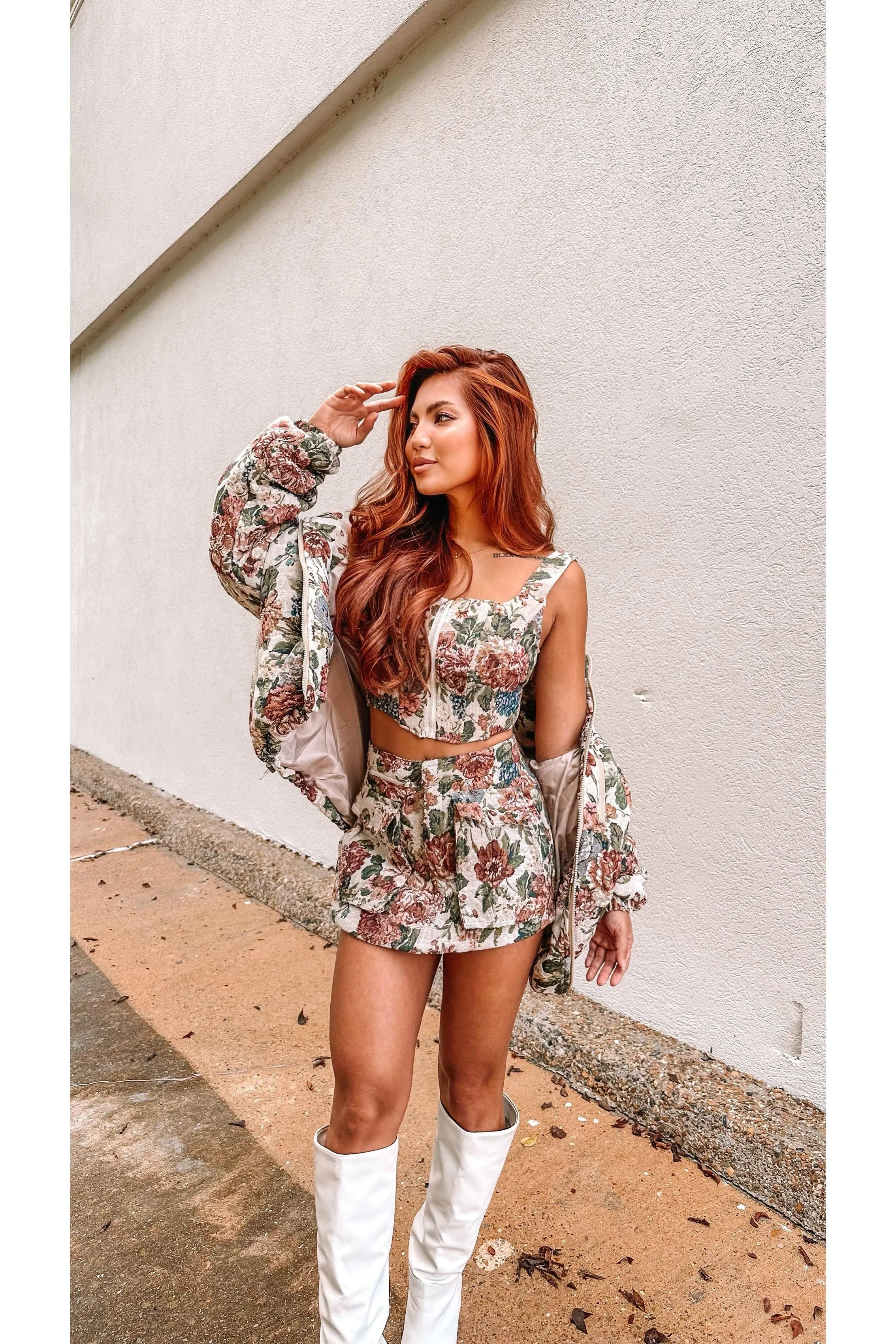 Sofia Jacquard Floral Puffer Jacket