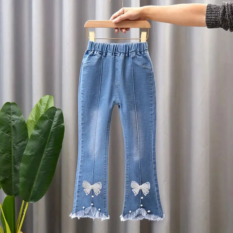 Super Cute Flared and Stylish Boot-Cut Bell Jeans with Bow