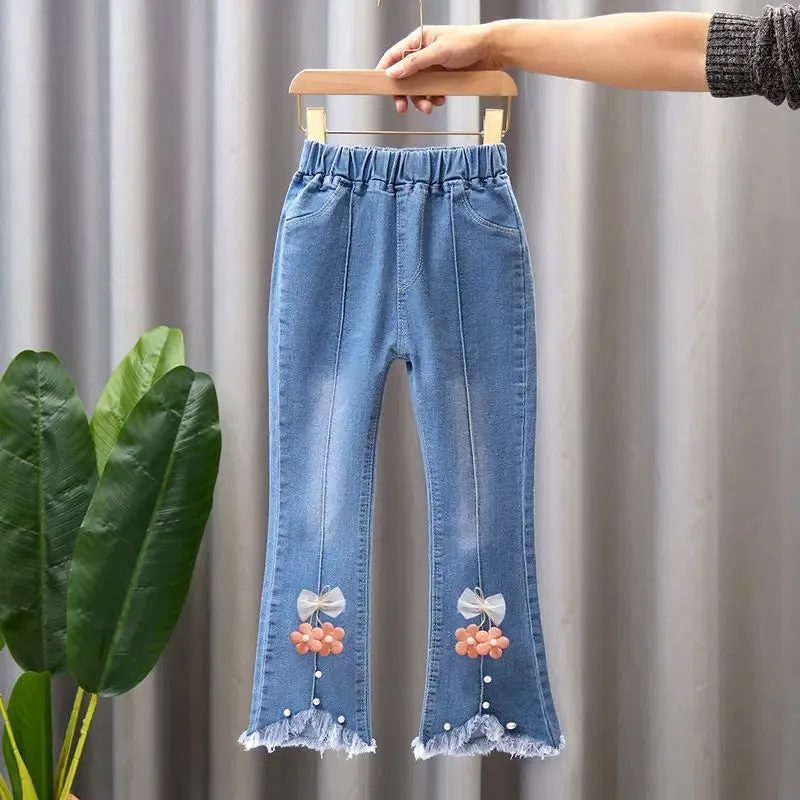 Super Cute Flared and Stylish Boot-Cut Bell Jeans with Bow