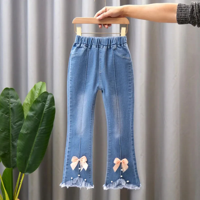 Super Cute Flared and Stylish Boot-Cut Bell Jeans with Bow