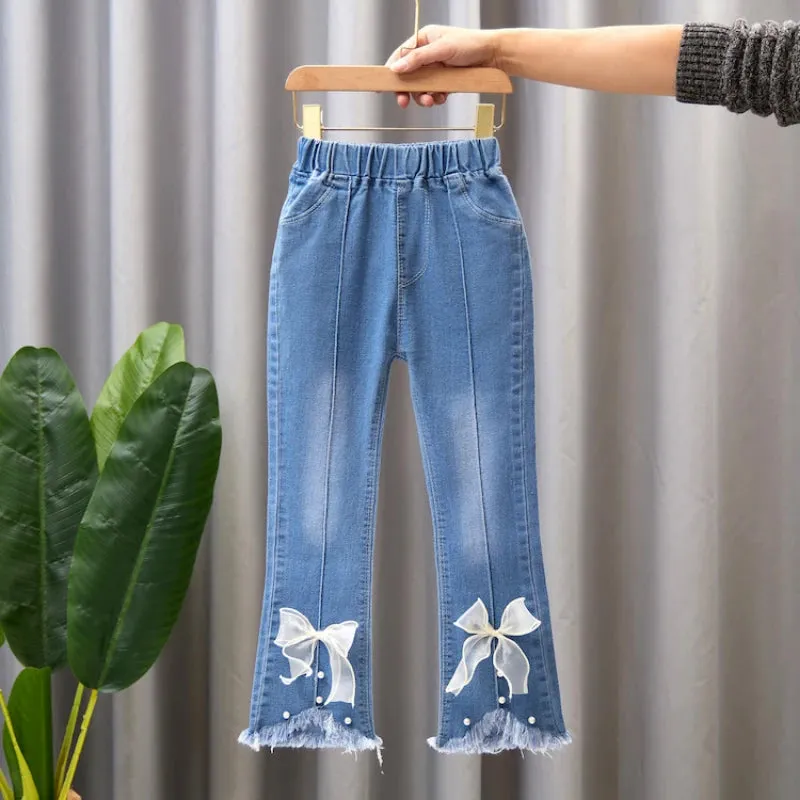 Super Cute Flared and Stylish Boot-Cut Bell Jeans with Bow
