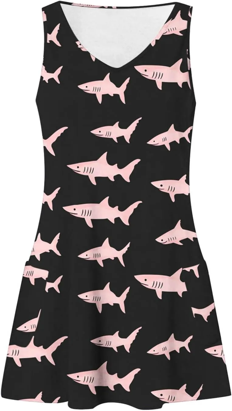 Tropical Print Summer Dress for Women 2025 Trendy Sundress Sleeveless V Neck Sun Dresses Loose Tank