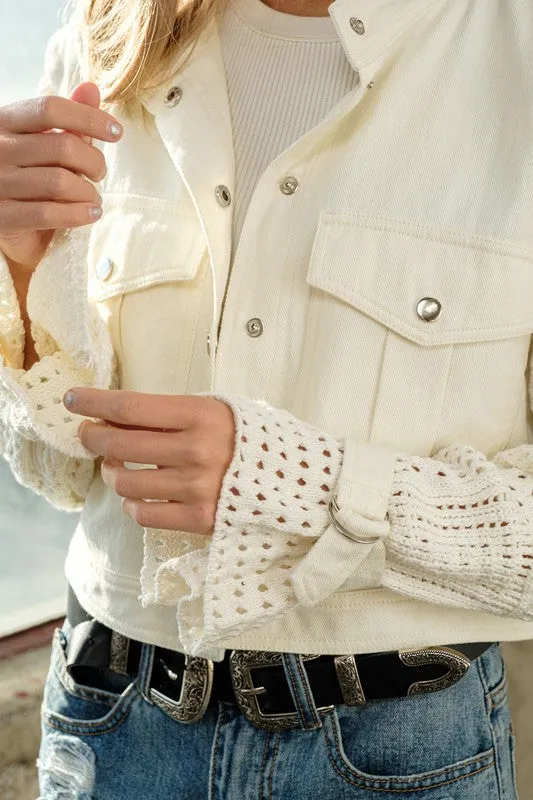 Twill Crop Crochet SLV Jacket - Blue B