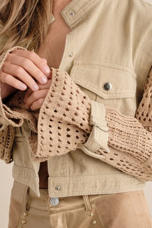 Twill Crop Crochet SLV Jacket - Blue B