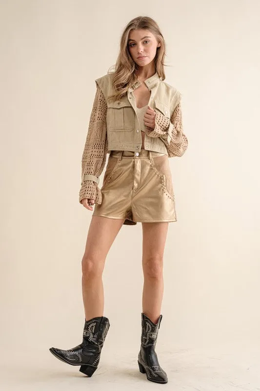 Twill Crop Crochet SLV Jacket - Blue B