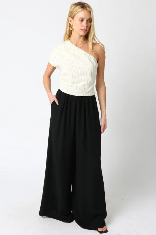 Waitlist 5/5 ♥ Jessie High Waist Woven Wide Leg Pants Black
