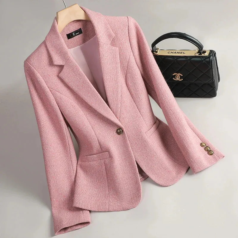 Winter Retro Long Sleeves Single Button Blazer