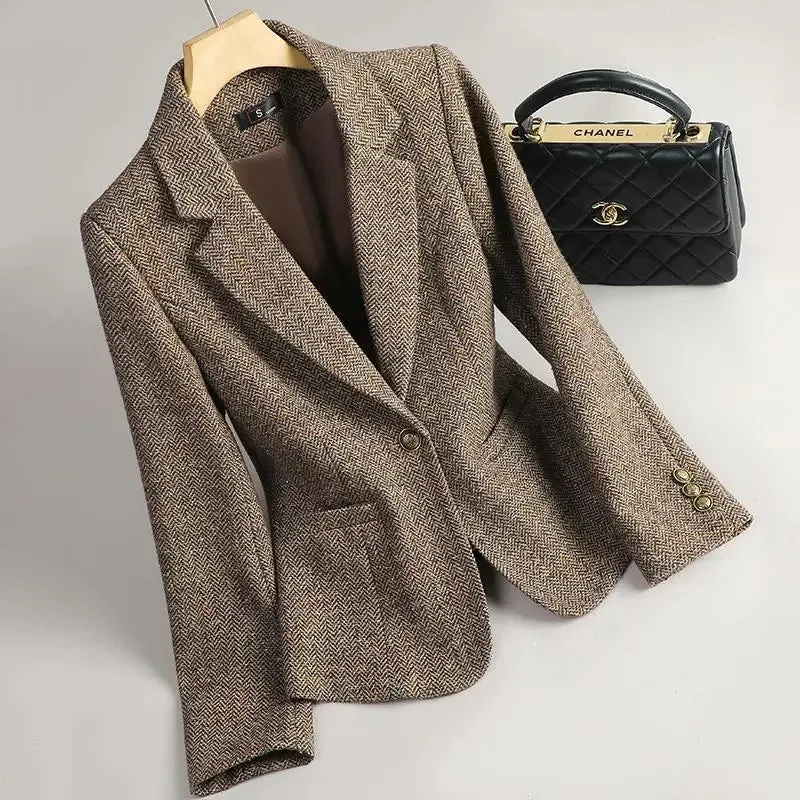 Winter Retro Long Sleeves Single Button Blazer