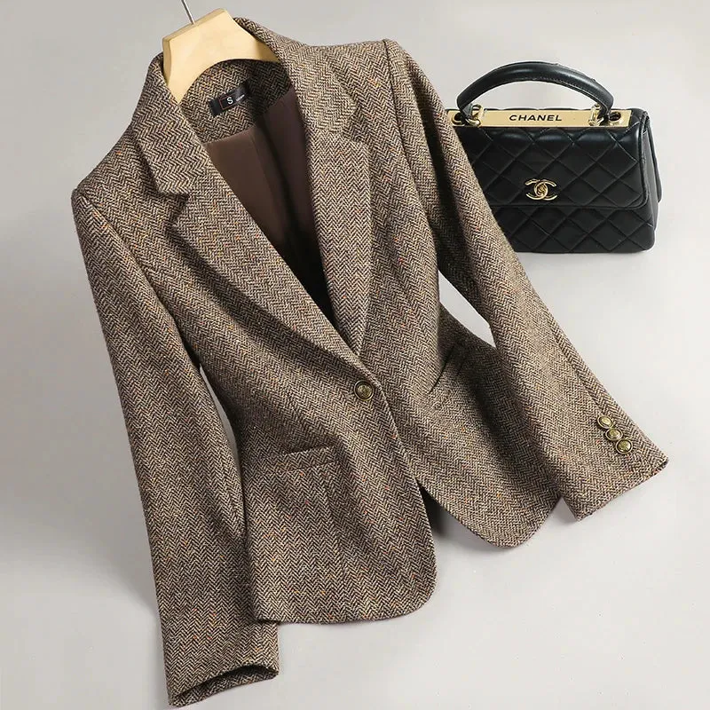 Winter Retro Long Sleeves Single Button Blazer