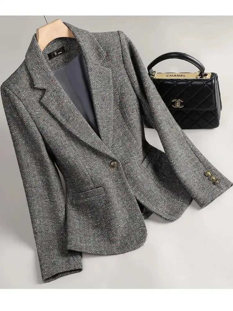 Winter Retro Long Sleeves Single Button Blazer