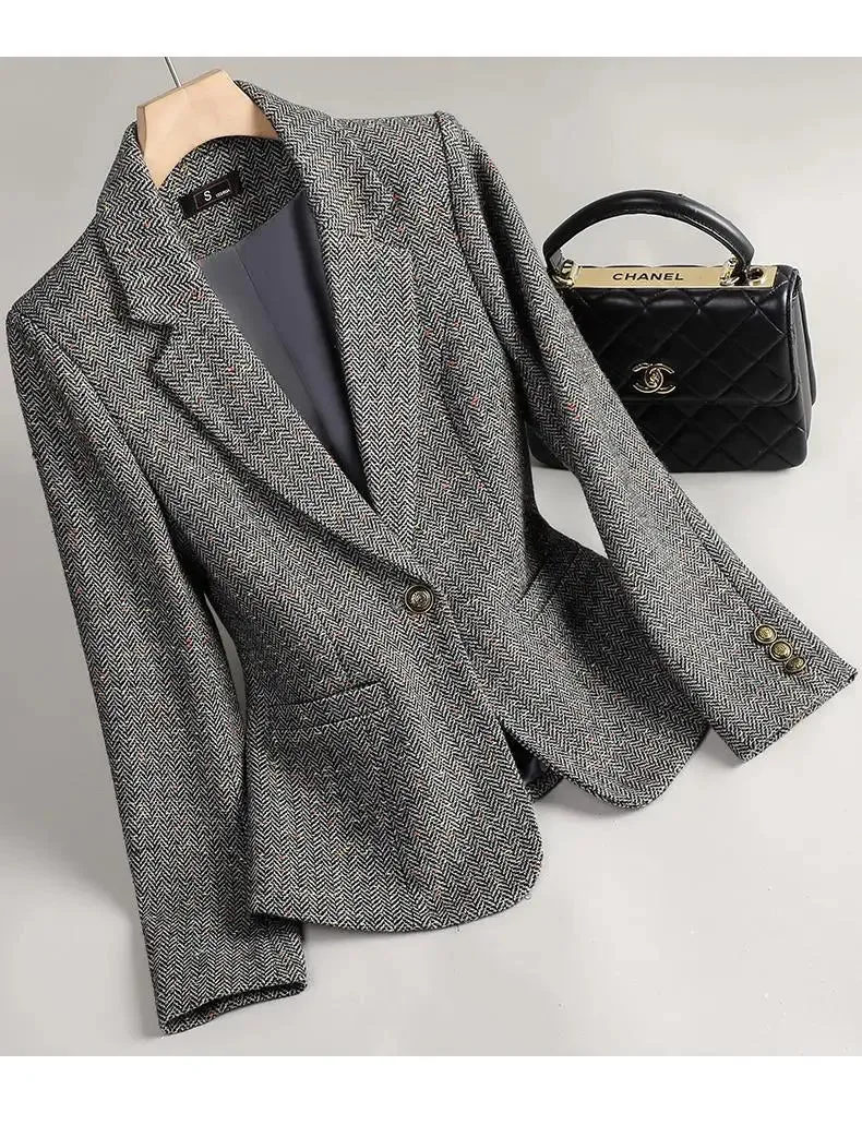 Winter Retro Long Sleeves Single Button Blazer