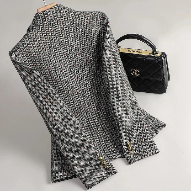 Winter Retro Long Sleeves Single Button Blazer