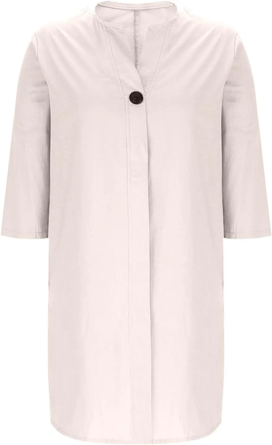 Womens Dresses 2025 Summer Half Sleeve V Neck Casual Dress Trendy Plus Size Split Hem Beach Midi Dresses with Pockets