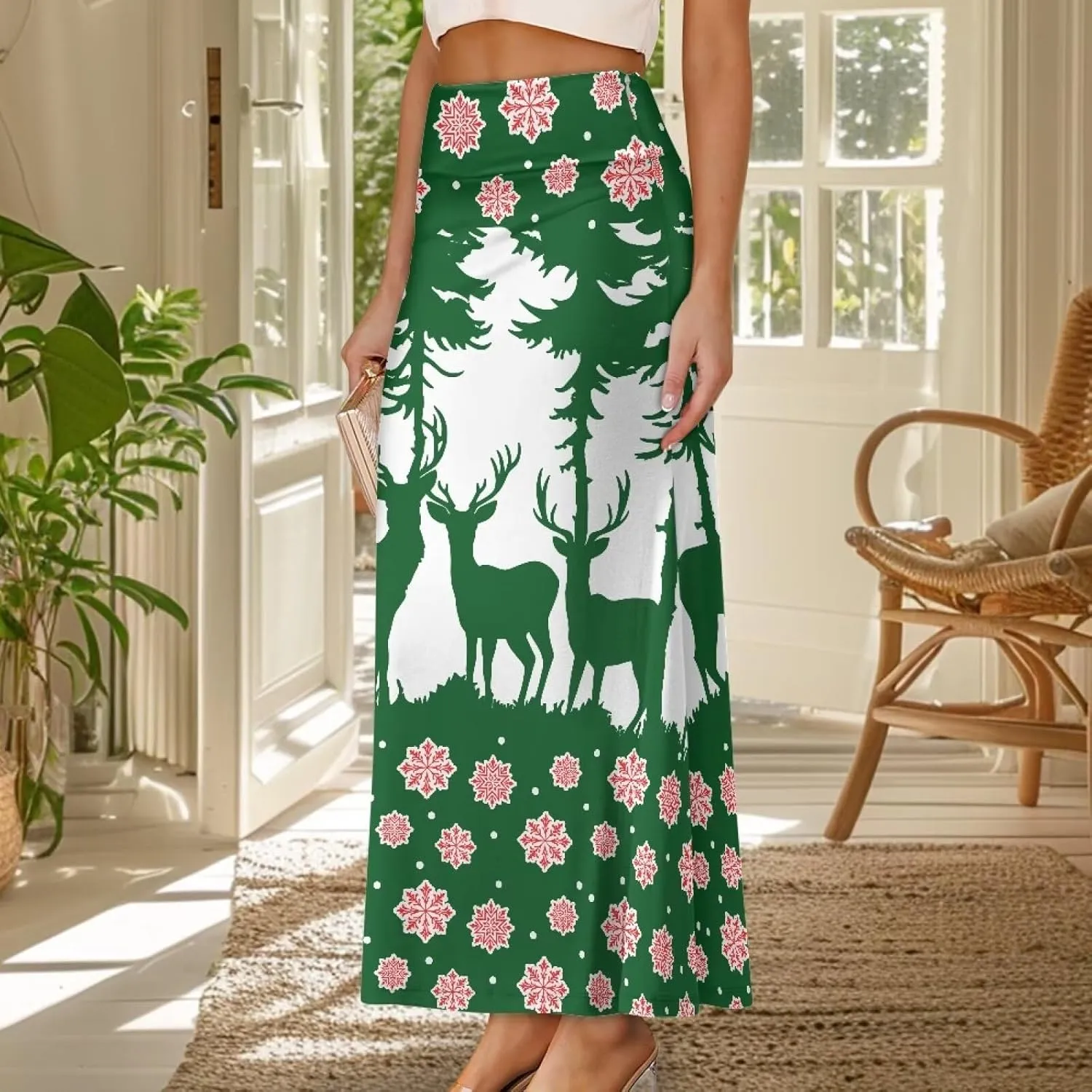 Women's Elastic High Waisted Maxi Skirt Trendy Fall Flared A-Line Midi Skirt Casual Formal Work Skirts