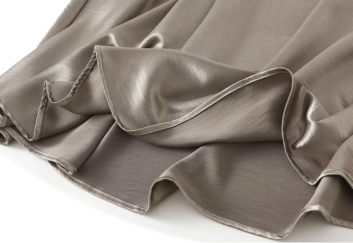 Women's Elegant Long Satin Skirt Summer Pleated Silk Dressy Hidden Elastic Waist Flared A-Line Midi Skirts