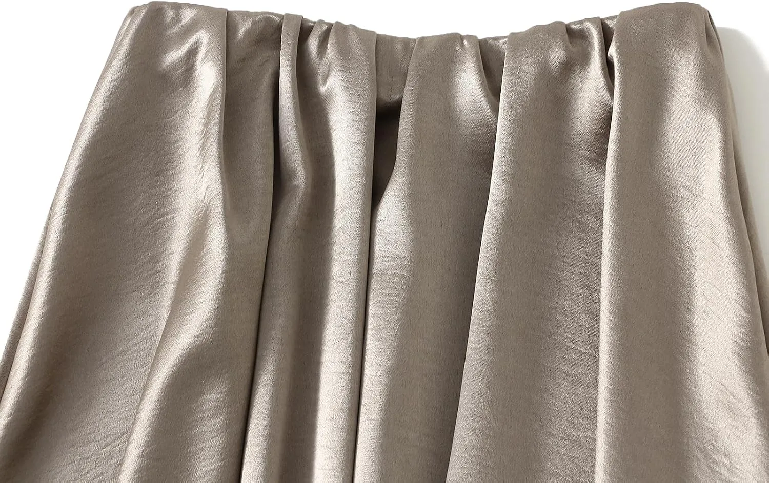 Women's Elegant Long Satin Skirt Summer Pleated Silk Dressy Hidden Elastic Waist Flared A-Line Midi Skirts