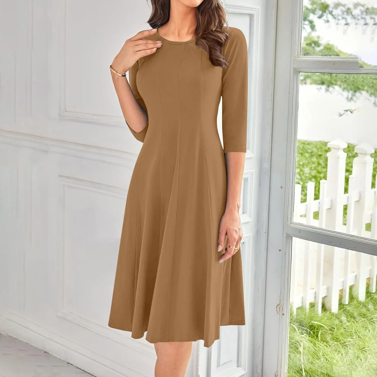 Womens Fall Fashion 2024 Elegant Dresses for Women Pleated Midi A Line Dress Semi Formal