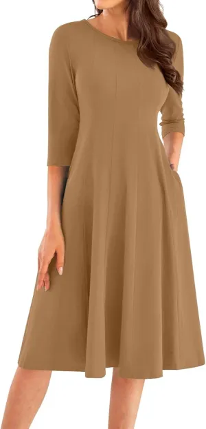 Womens Fall Fashion 2024 Elegant Dresses for Women Pleated Midi A Line Dress Semi Formal
