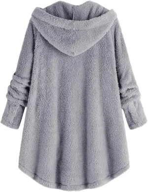 Womens Fleece Winter Coats Hooded Faux Shearling Shaggy Hoodies Long Sleeve Oversized Loose Thicken Warm Pullover Tops 2023