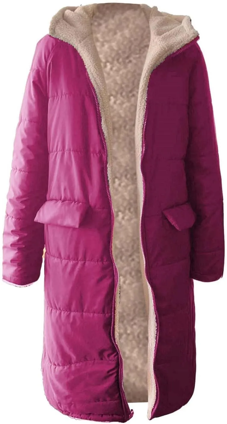 Womens Parka and Long Winter Jackets Double Faced Long Sleeve Hooded Down Jacket Womens Winter Jacket Women'S Winter