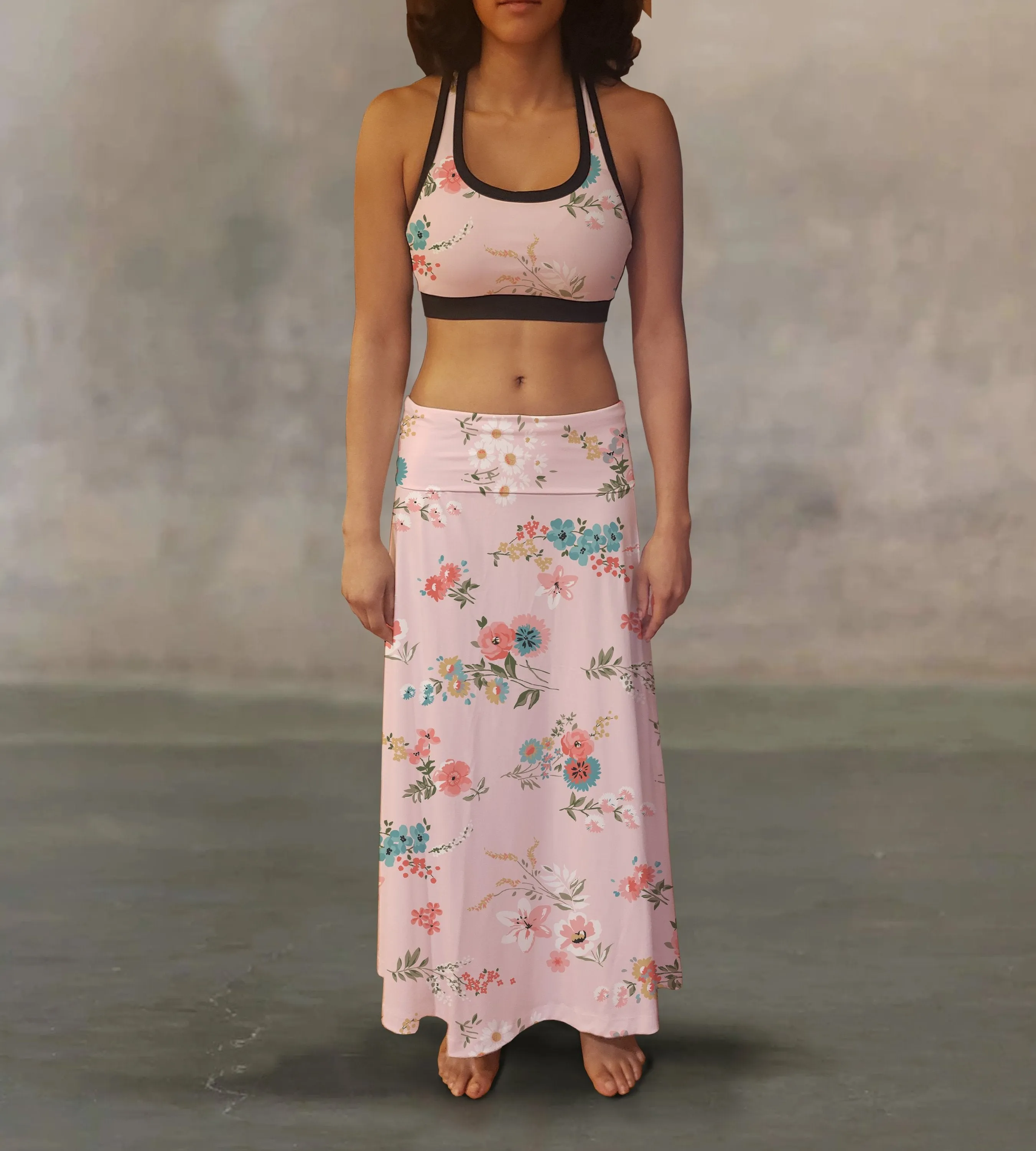 Women's Pink Vintage Floral Maxi Skirt
